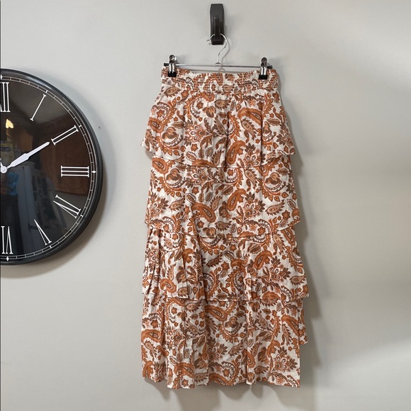NWOT Maje paisley Orange and Cream printed cotton High Low stretchy Skirt as is - Picture 10 of 16